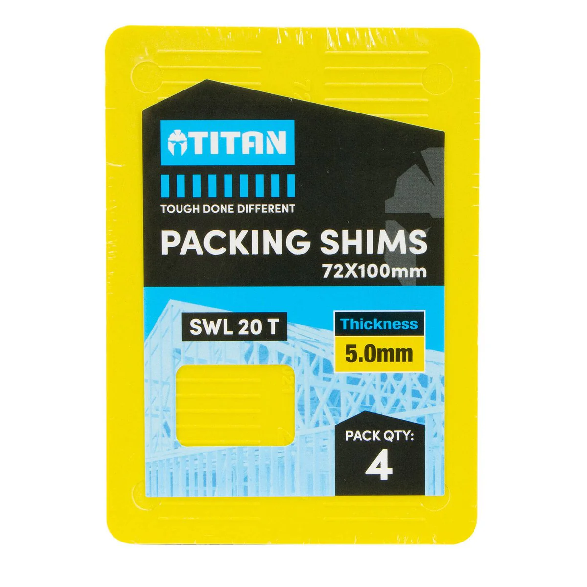 Titan 4 Piece Yellow Shim Packing - 5 x 72 x 100mm - Heavy-Duty, No-Slip Design
