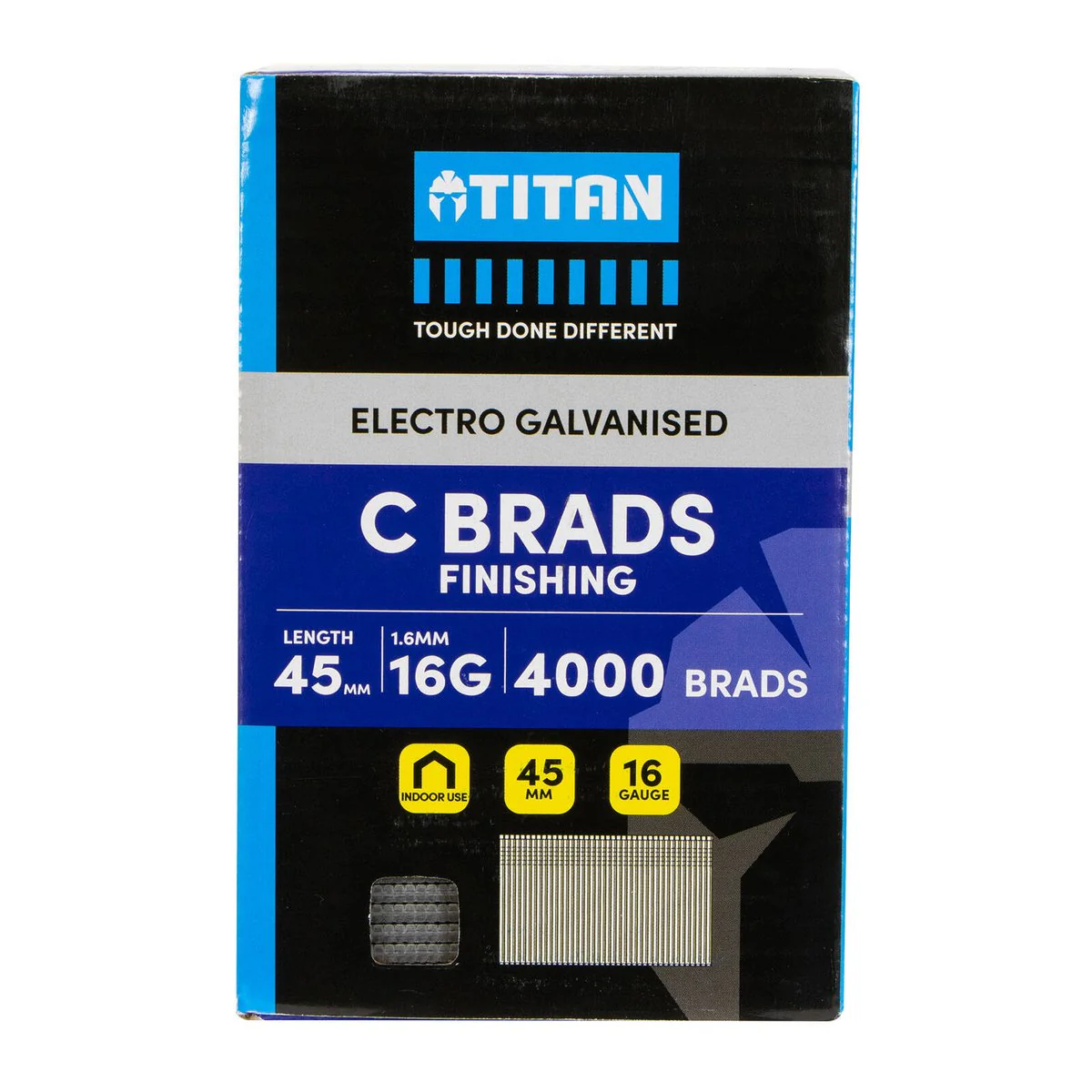 Titan 45mm 16 Gauge Electro Galvanised Straight Collated Nail C Brads - 4000 Pack - Reliable Fastening - Chisel Point Design