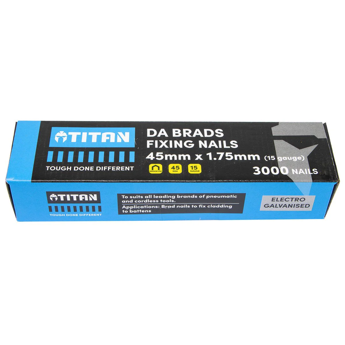 Titan 45mm Electro Galvanised 34° Angled Collated Nail Da Brads Pack 3000 - 15 Gauge - Precision Fastening