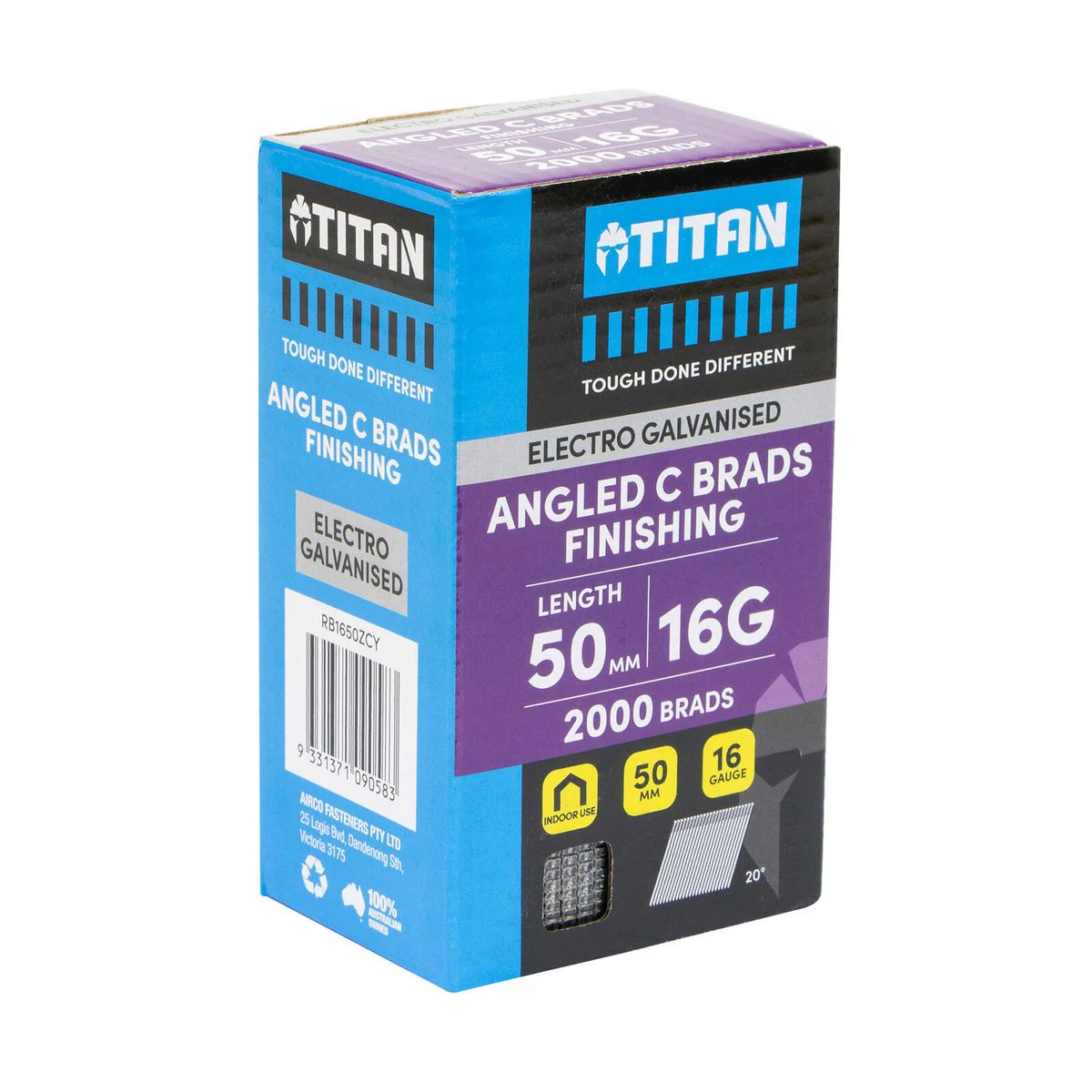 Titan 50 x 1.6mm Electro Galvanised 20° Angled Collated Nail Brads Pack 2000 - Chisel Point - Corrosion Resistant - Image 2