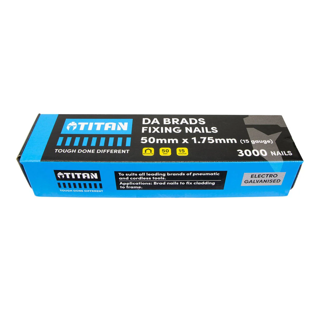 Titan 50 x 1.75mm Electro Galvanised 34° Angled Collated Nail Da Brads - 3000 Pack - Precision Fasteners for Trim Work
