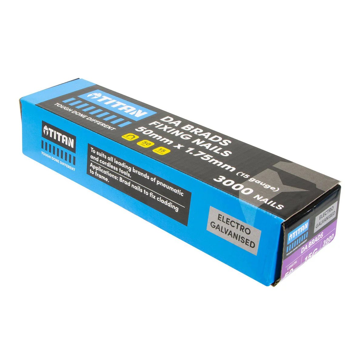 Titan 50 x 1.75mm Electro Galvanised 34° Angled Collated Nail Da Brads - 3000 Pack - Precision Fasteners for Trim Work - Image 3