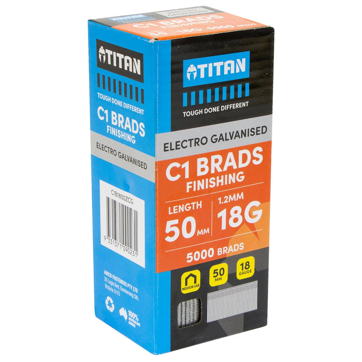 Titan 50mm Electro Galvanised Straight Collated Nail C1 Brads Pack 5000 - 1.25mm Diameter - Durable Fasteners for Woodworking - Image 2