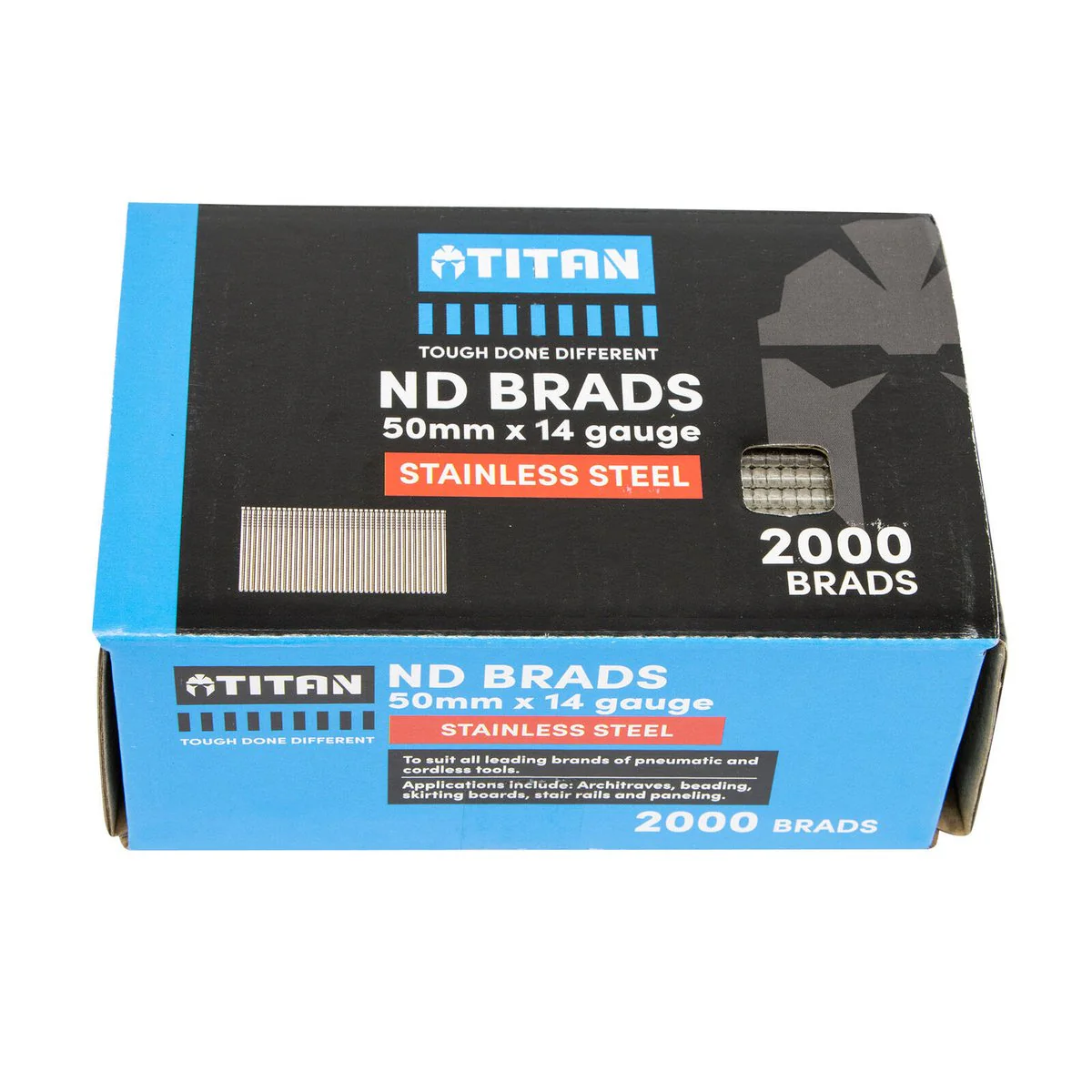 Titan 50mm Stainless Steel Collated Nail Brads Pack of 2000 - 14 Gauge - Durable