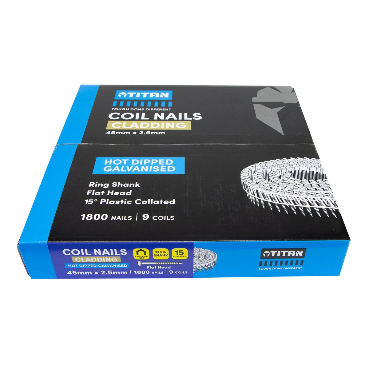 Titan Collated Coil Nail Ring 1800 Pack - 45 x 2.5mm - Hot Dipped Galvanized - Corrosion Resistant