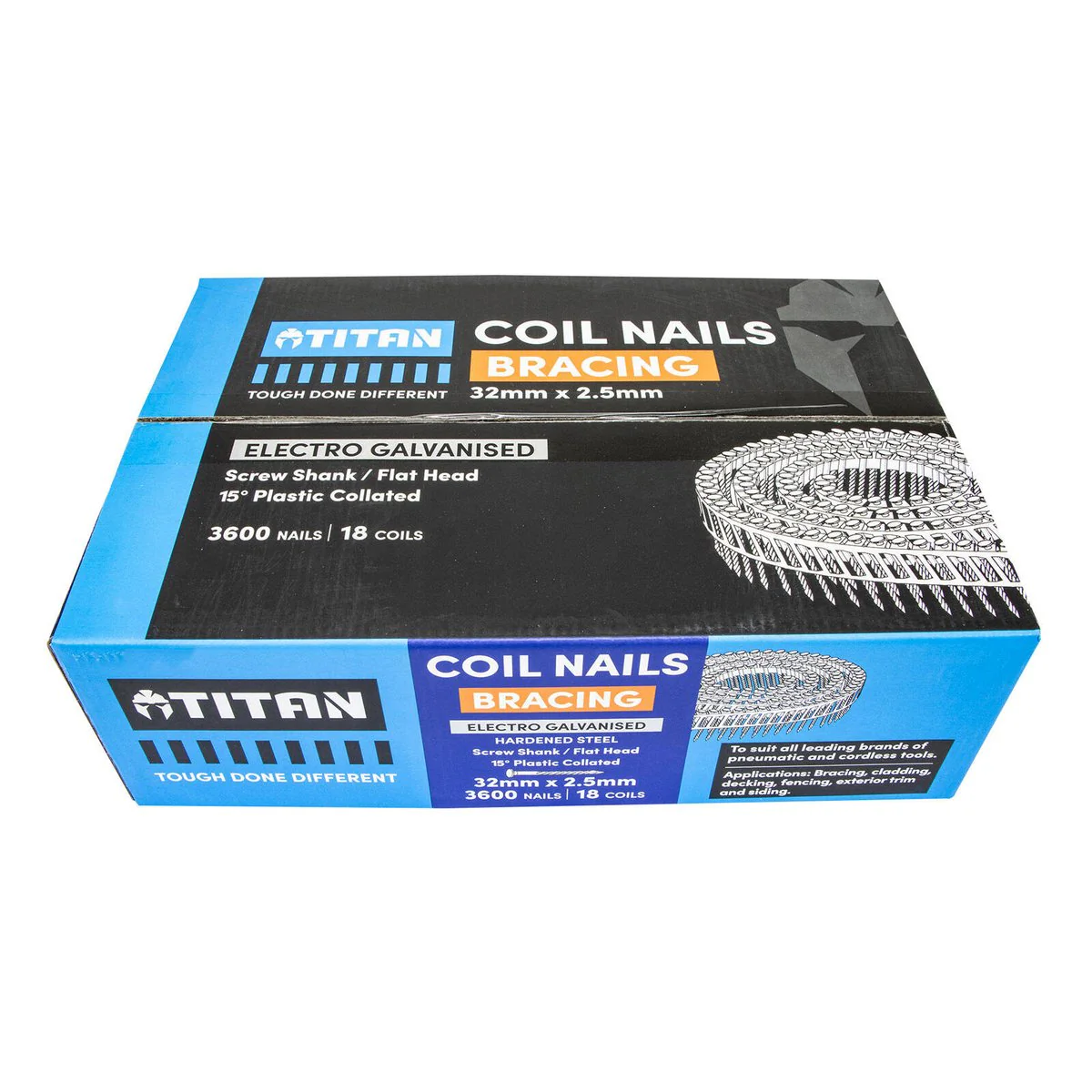 Titan Collated Coil Nail Screw 32 x 2.5mm - 3600 Pack - Electro Galvanised - Corrosion Resistant