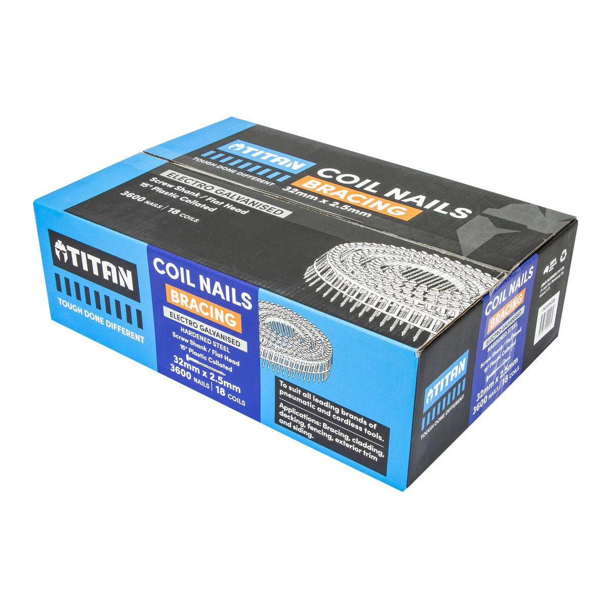 Titan Collated Coil Nail Screw 32 x 2.5mm - 3600 Pack - Electro Galvanised - Corrosion Resistant - Image 3
