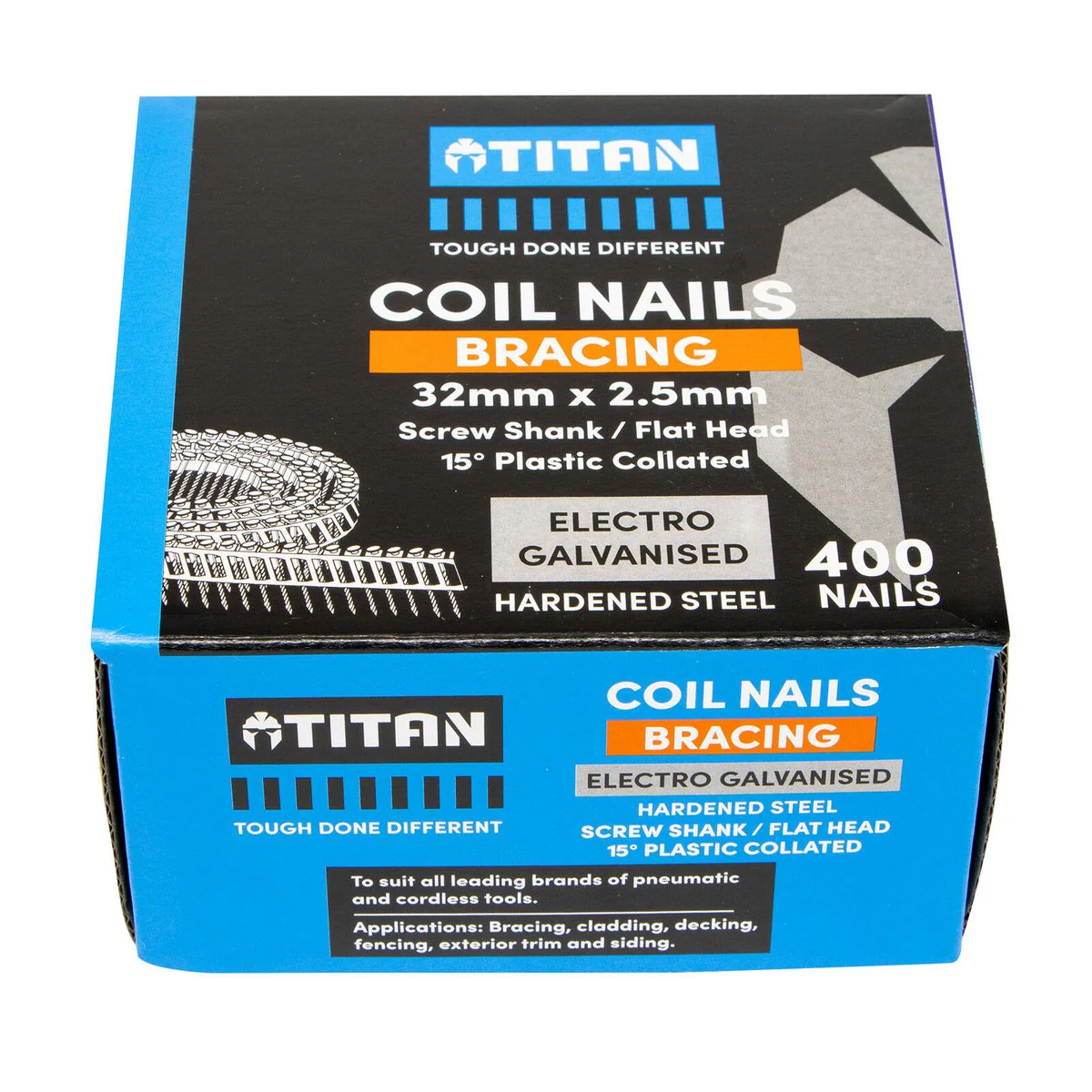 Titan Collated Coil Nail Screw 32 x 2.5mm - 400 Pack - Electro Galvanised - Durable