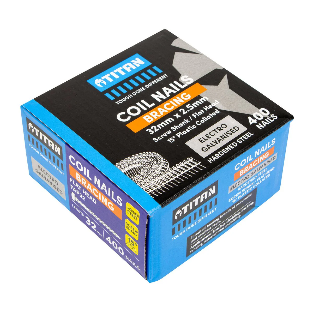Titan Collated Coil Nail Screw 32 x 2.5mm - 400 Pack - Electro Galvanised - Durable - Image 2
