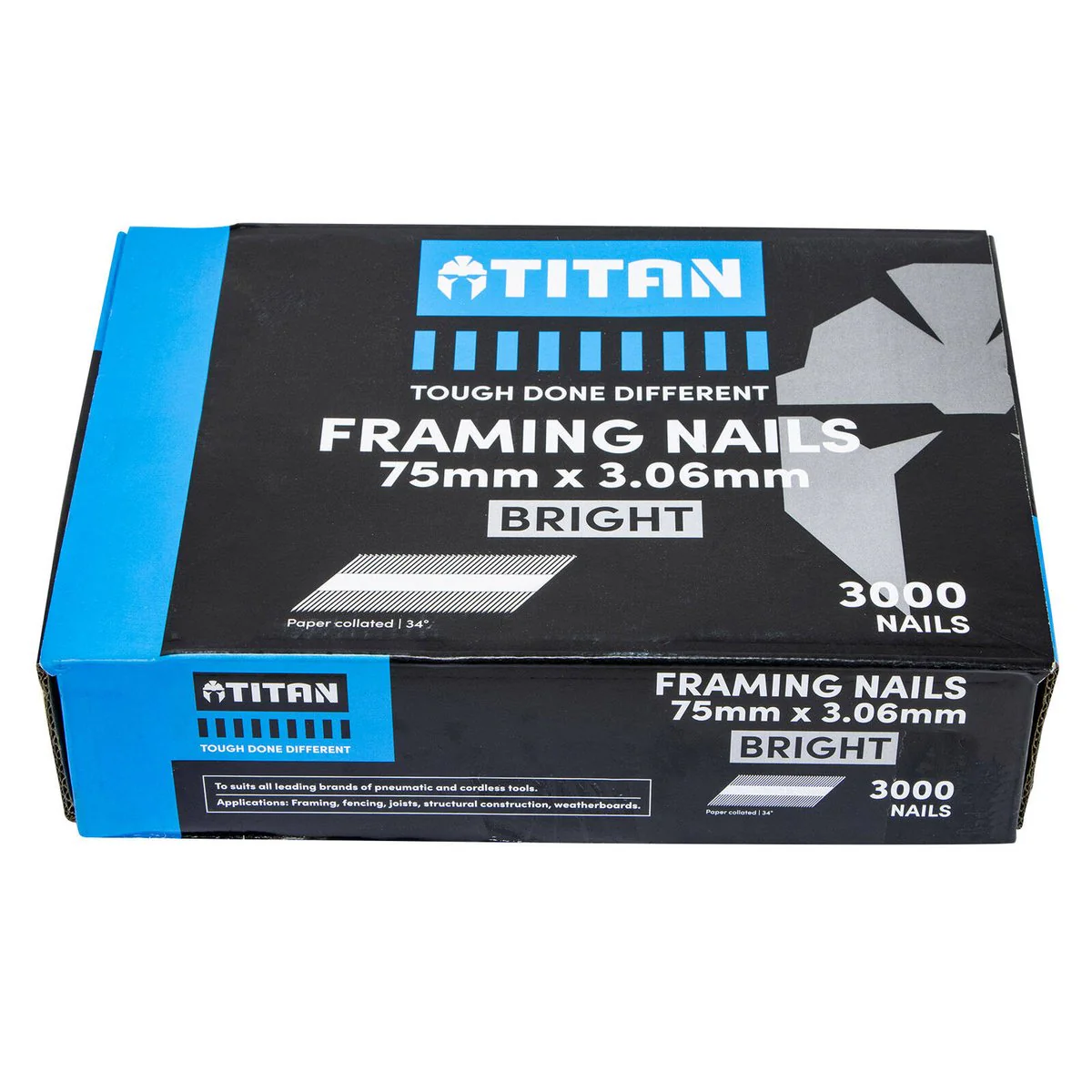 Titan Collated Framing Nails - 75mm x 3.06mm - Bright Steel - 3000 Pack