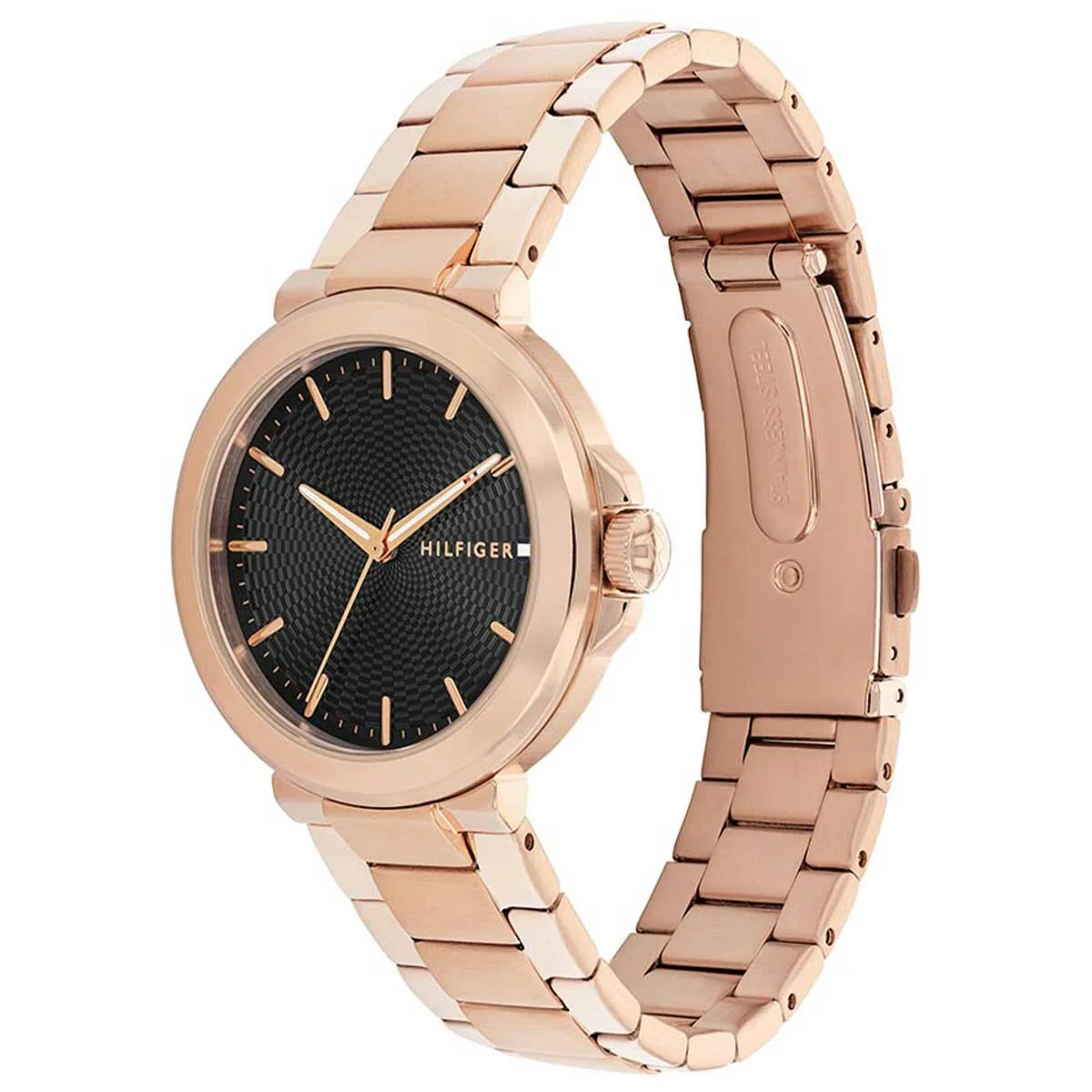 Tommy Hilfiger Lori Rose Gold Stainless Steel Black Dial Quartz Watch