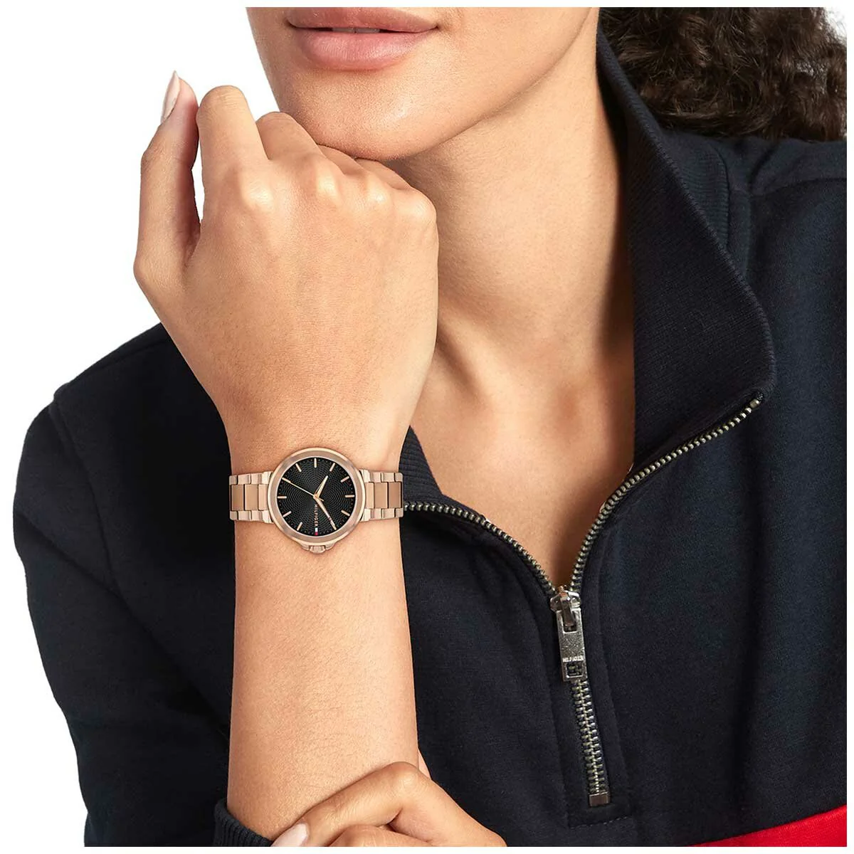 Tommy Hilfiger Lori Rose Gold Stainless Steel Black Dial Quartz Watch - Image 4