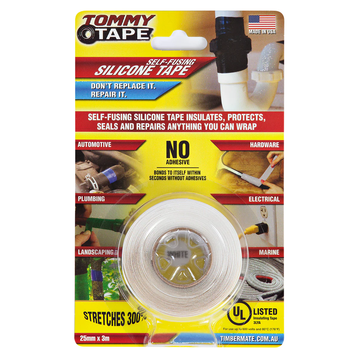 Tommy Tape Specialty Tape 25mm x 3m White - Self-Fusing, Waterproof Seal