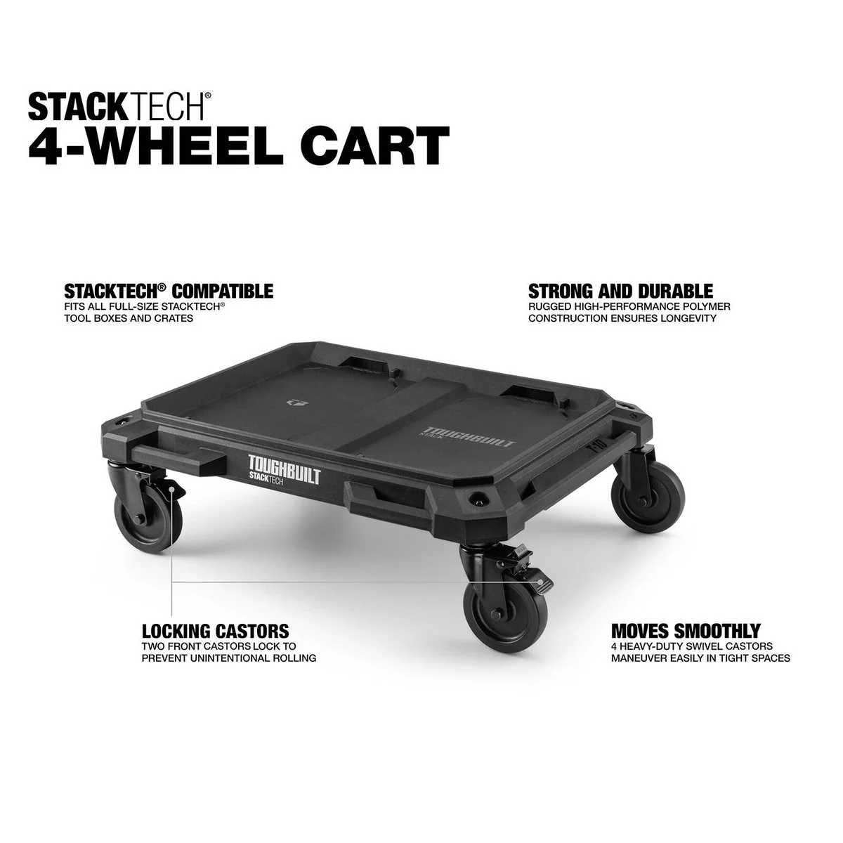 Toughbuilt Stacktech 4 Wheel Cart - 480mm x 180mm x 600mm - Heavy-Duty Mobility - Image 5