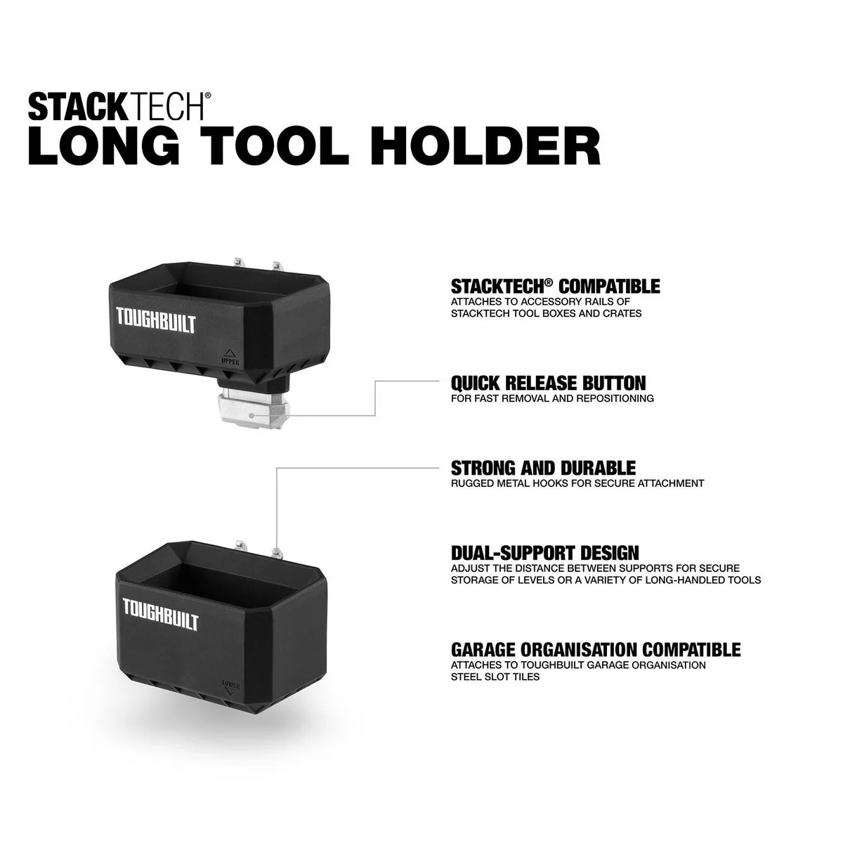 Toughbuilt Stacktech Long Tool Holder - 1 Pack - 80mm x 90mm x 110mm - Durable Storage Solution - Image 5