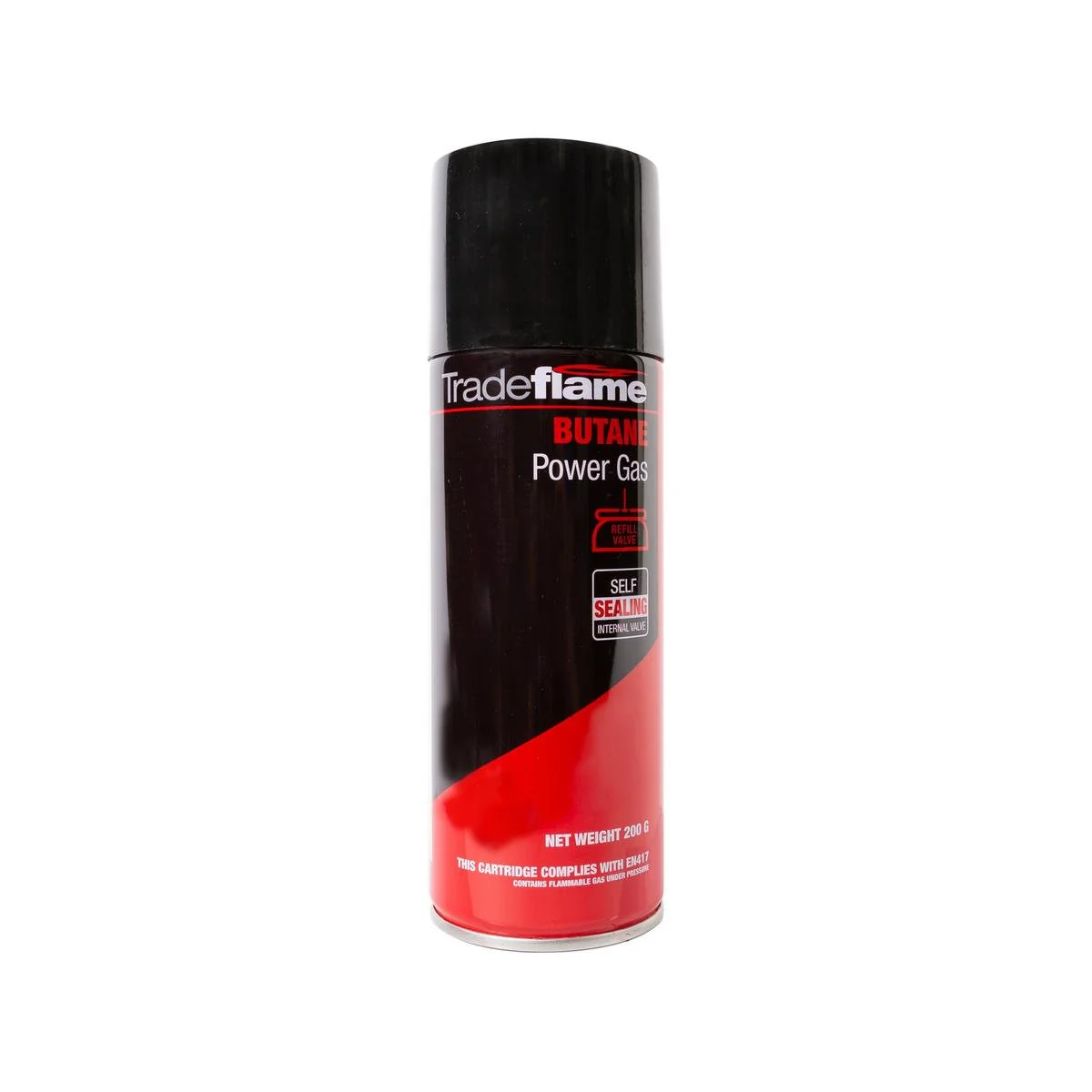 Tradeflame 200g Butane Gas Cartridge Refill Valve - Self-Sealing Valve - EN 417 Certified