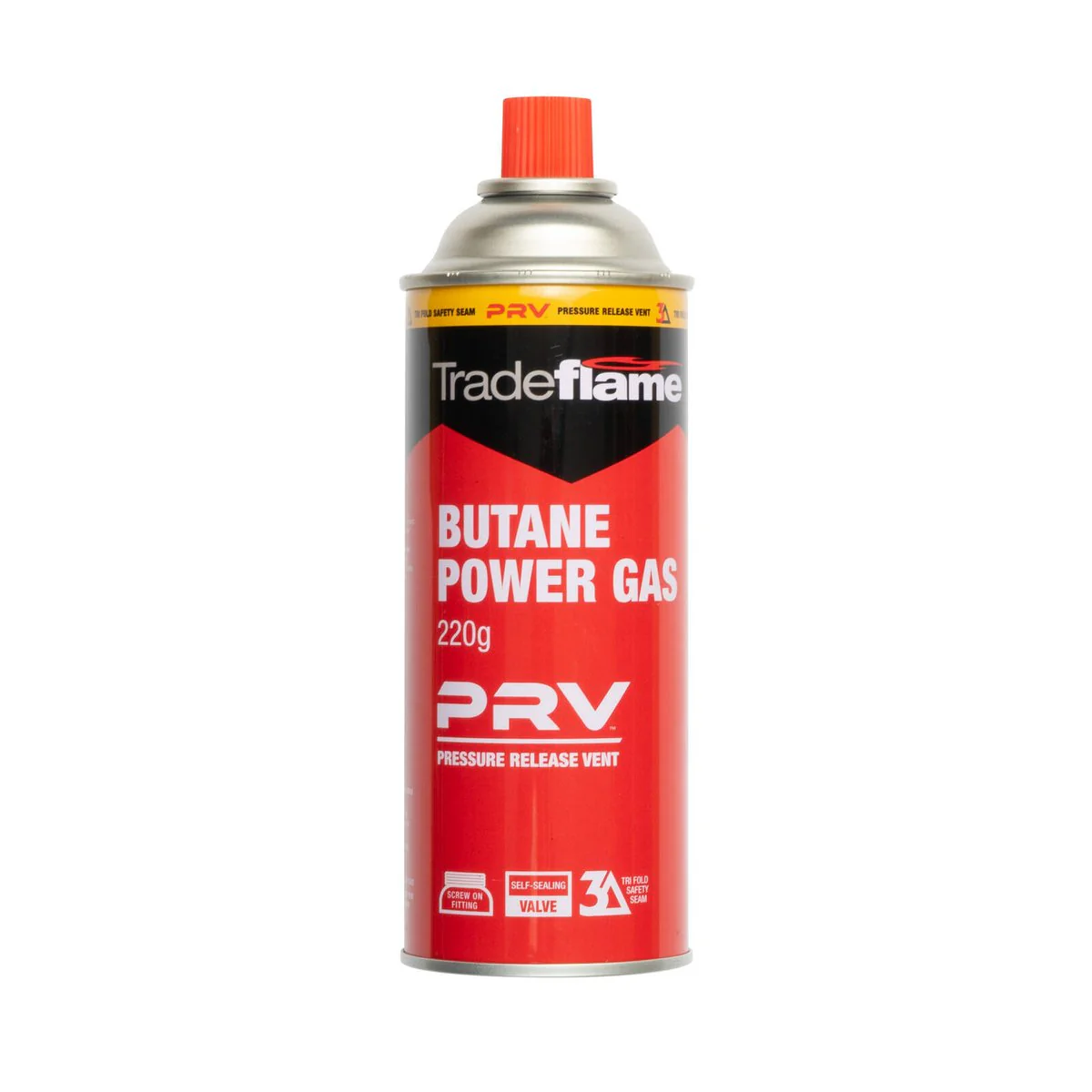 Tradeflame Butane Power Gas Cartridge 220g Screw-On - PRV Safety Technology