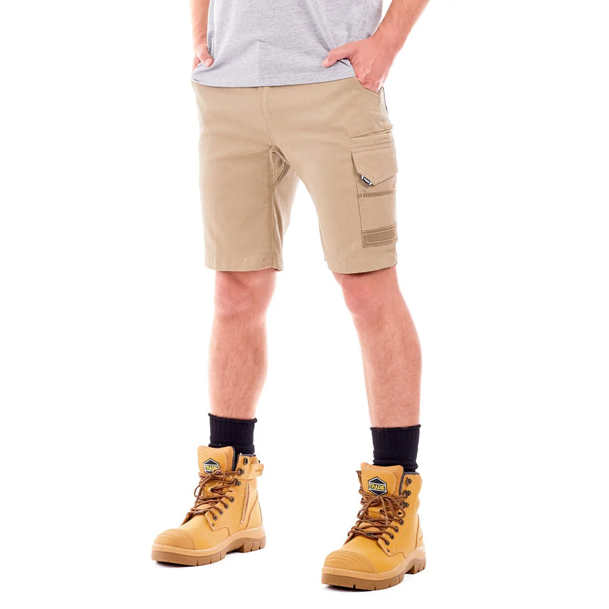 Tradie Core Cargo Shorts 77 - Khaki - Flex Fabric - Comfort & Durability - Image 3