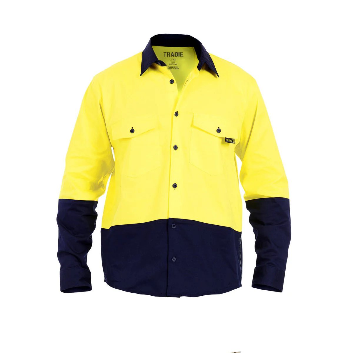 Tradie Core Hi Vis Yellow Long Sleeve Reflective Shirt - Large - Breathable Safety