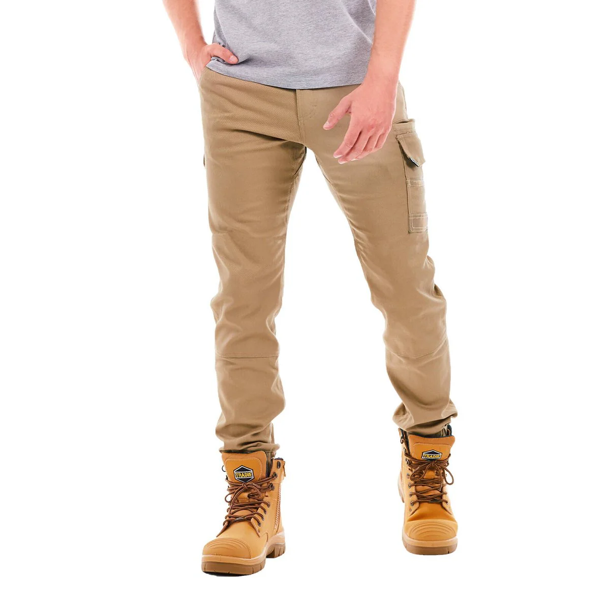 Tradie Core Khaki Skinny Cuffed Pant 97 - Flex Fabric - Cuffed Ankle Design - Image 2
