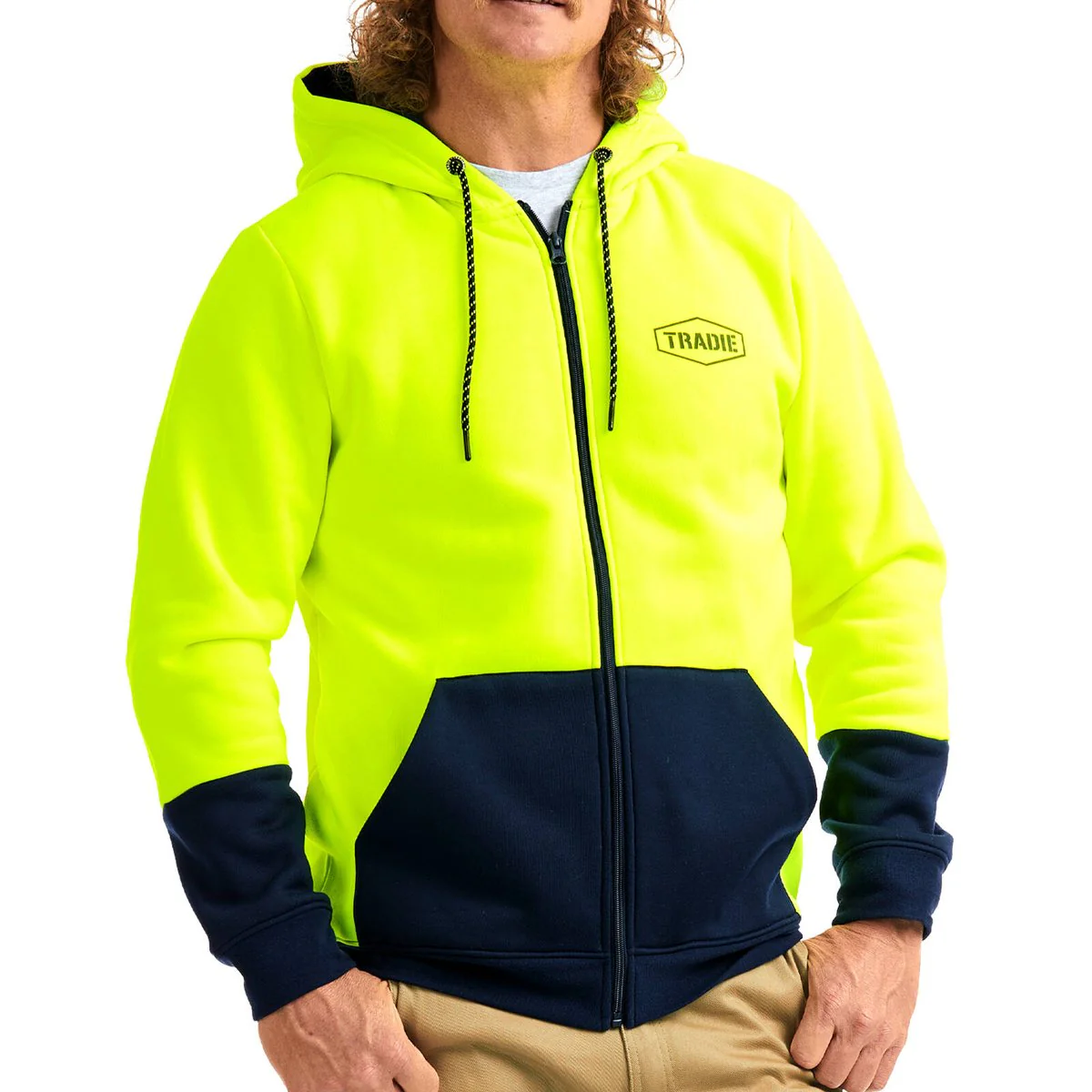 Tradie Hi Vis Yellow Hoodie XL - Comfort - High Visibility - Large Pocket - Image 2