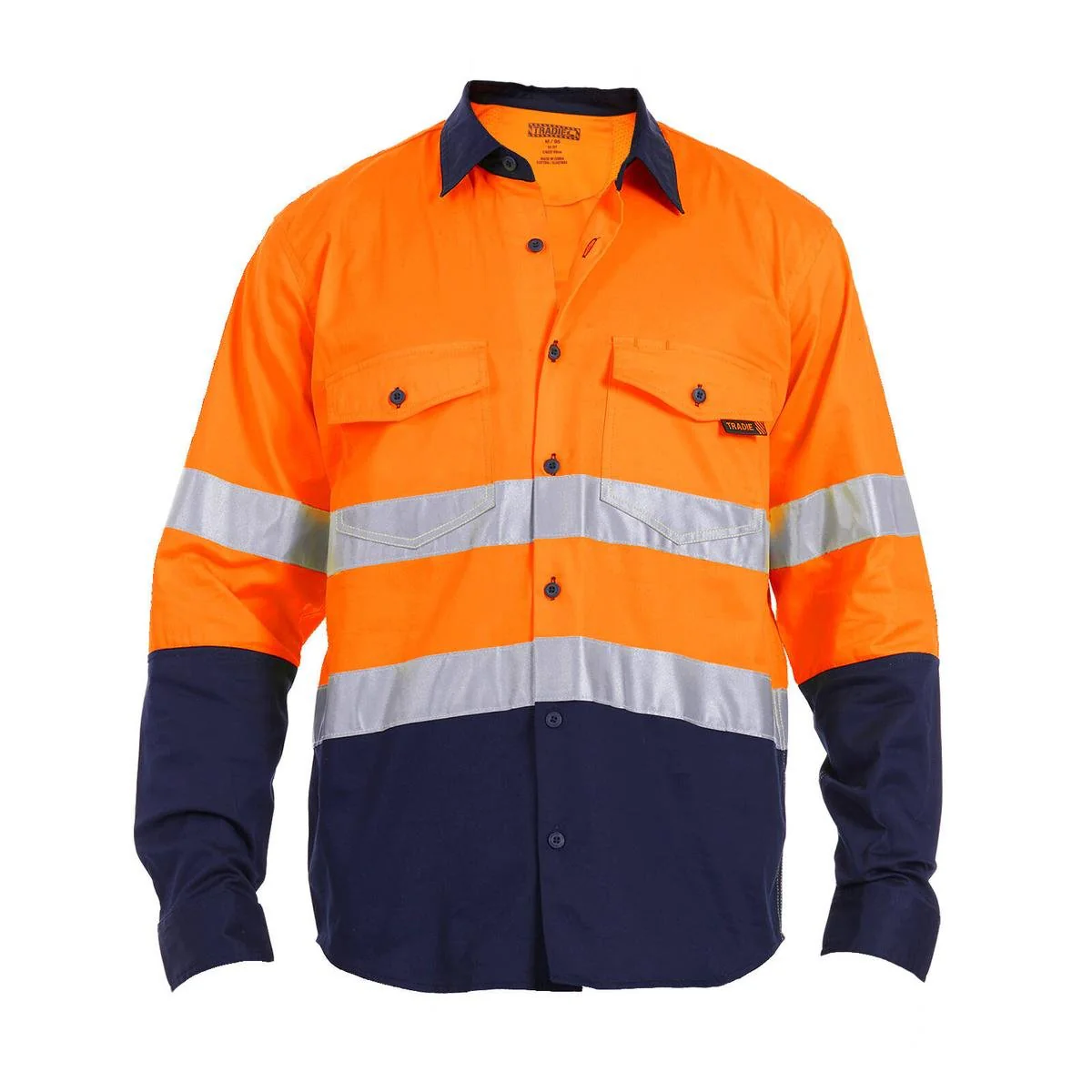 Tradie Large Hi Vis Orange Mens Reflective Long Sleeve Shirt - 555mm x 760mm - Breathable Fabric - Enhanced Visibility