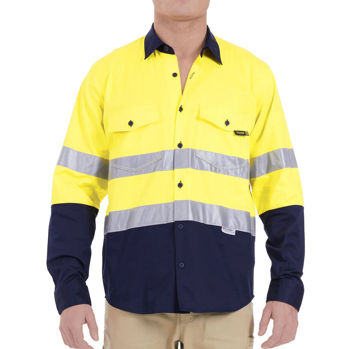 Tradie Medium Hi Vis Yellow Mens Reflective Long Sleeve Shirt - 150GSM - Safety & Comfort - Image 4