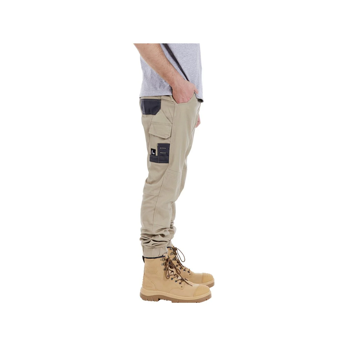 Tradie Mens Skinny Cuff Pants 102 - Khaki - 280 GSM - Flex Fabric - Cuffed Ankle - Image 2