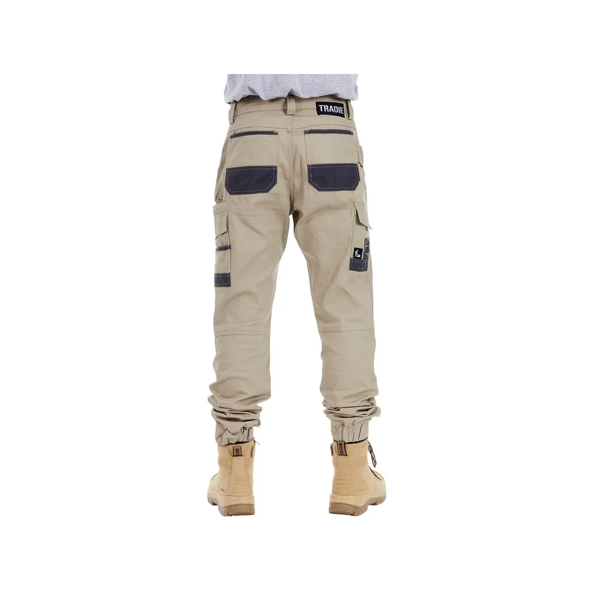 Tradie Mens Skinny Cuff Pants 102 - Khaki - 280 GSM - Flex Fabric - Cuffed Ankle - Image 3