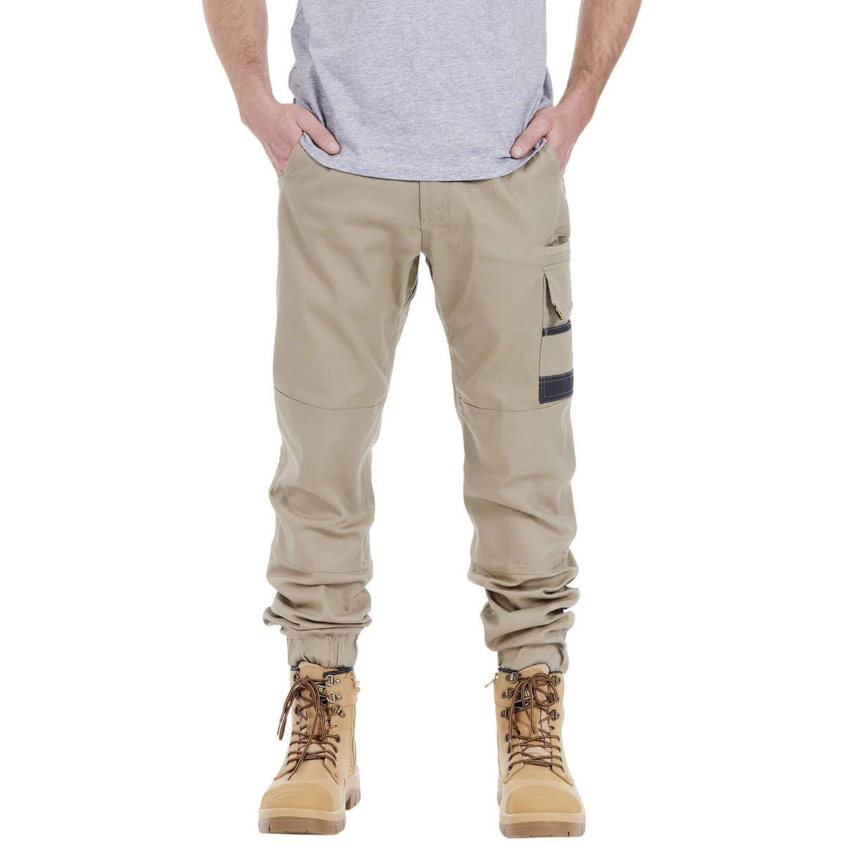 Tradie Mens Skinny Cuff Pants 102 - Khaki - 280 GSM - Flex Fabric - Cuffed Ankle - Image 5