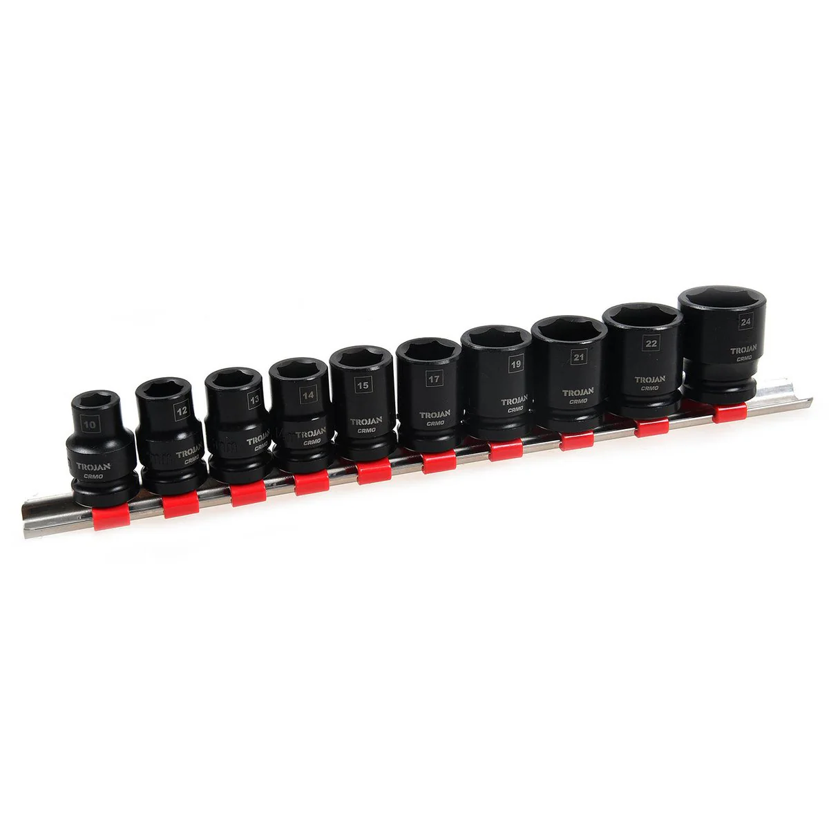 Trojan 10 Piece 1/2" Drive Impact Socket Rail Set - Metric CR-MO Sockets