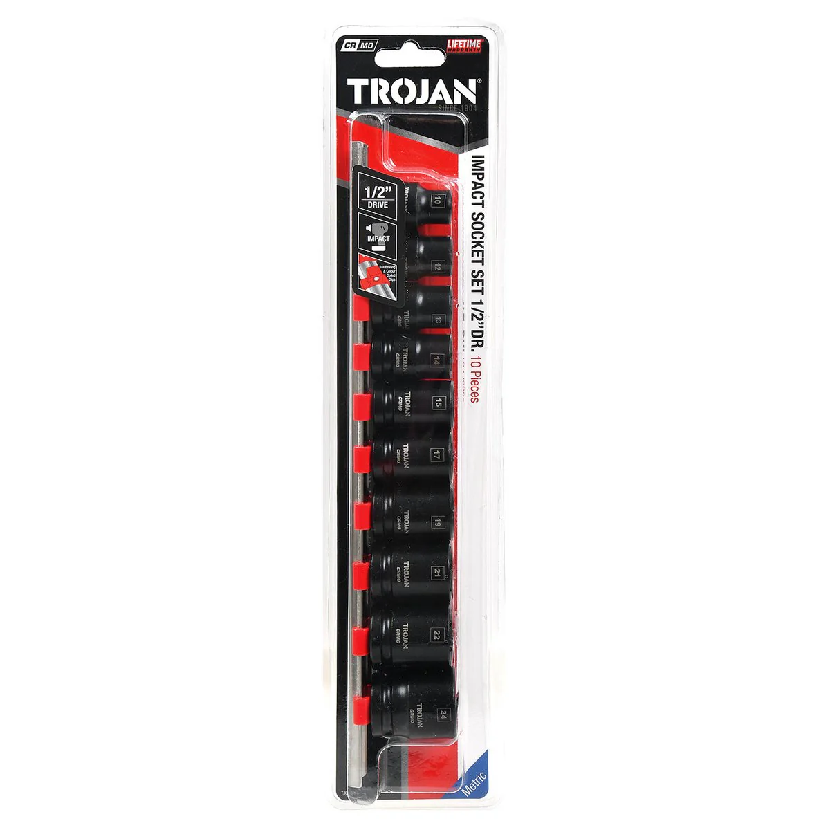 Trojan 10 Piece 1/2" Drive Impact Socket Rail Set - Metric CR-MO Sockets - Image 3