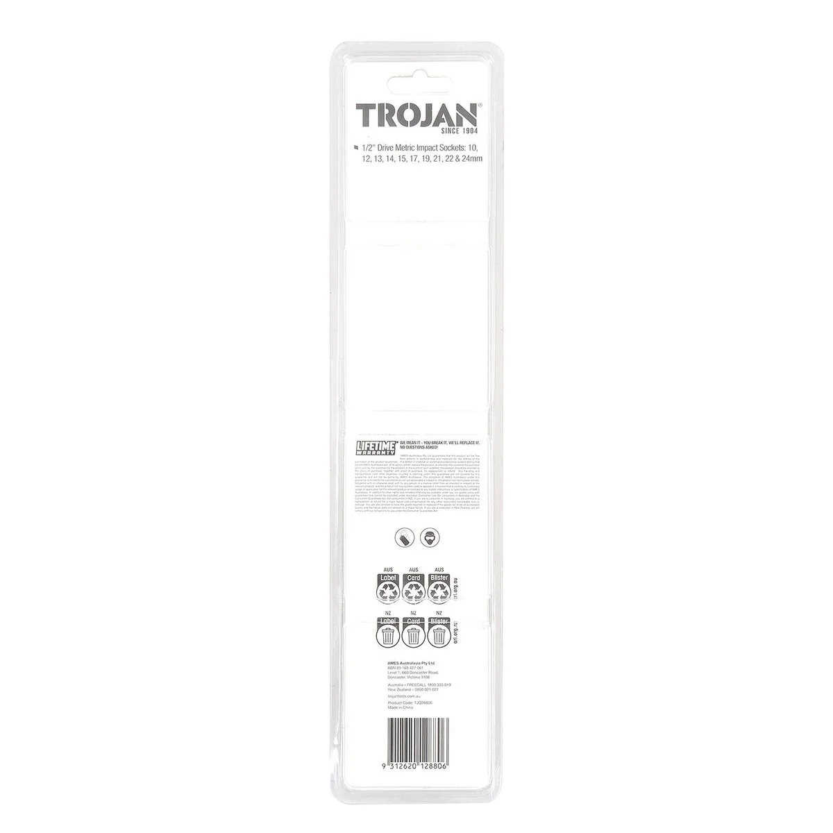 Trojan 10 Piece 1/2" Drive Impact Socket Rail Set - Metric CR-MO Sockets - Image 4