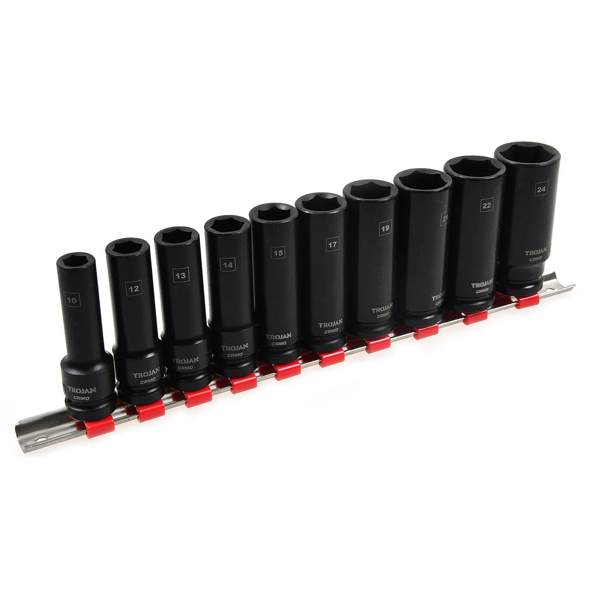Trojan 10 Piece Deep Impact Socket Rail Set - 1/2" Drive - 10mm to 24mm