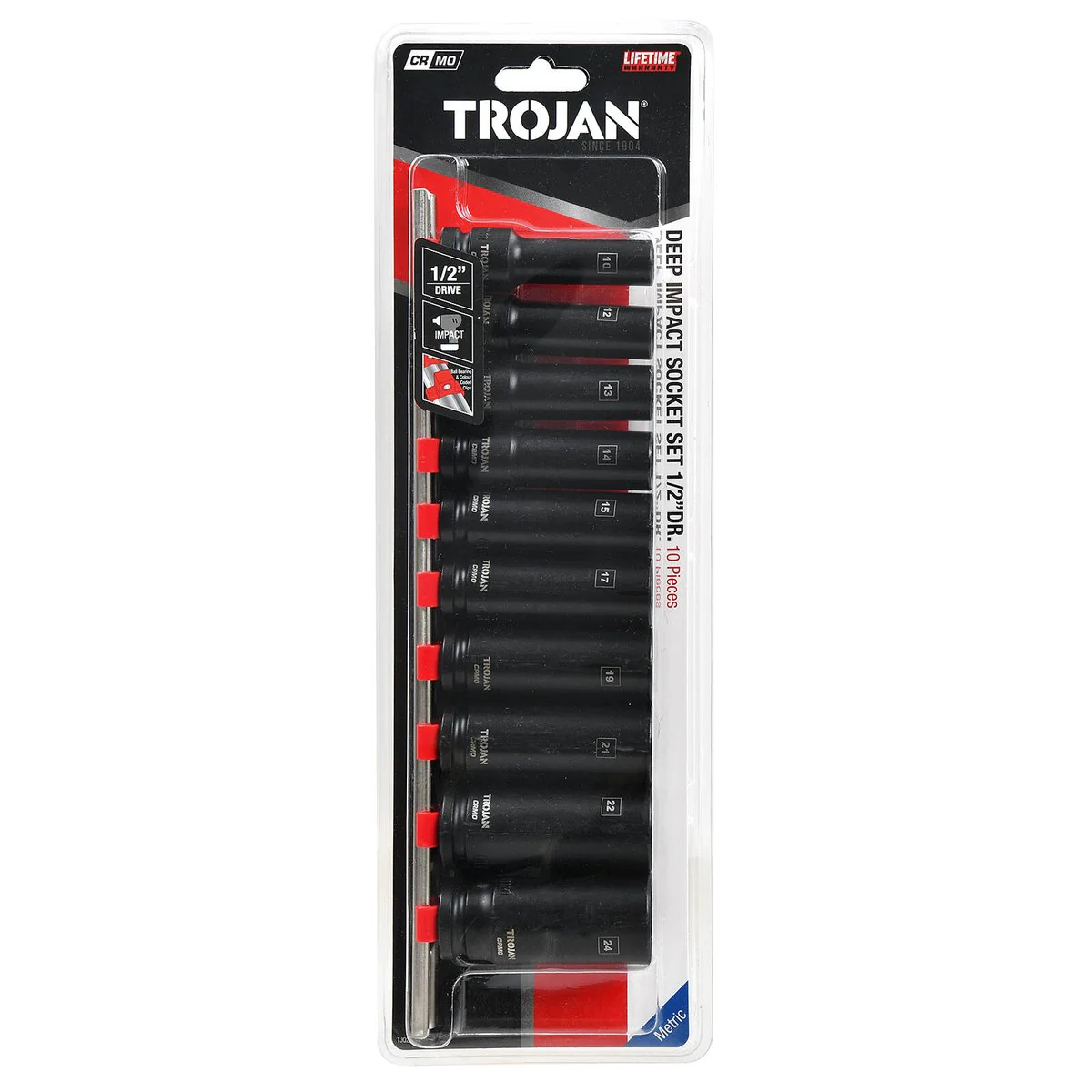 Trojan 10 Piece Deep Impact Socket Rail Set - 1/2" Drive - 10mm to 24mm - Image 3