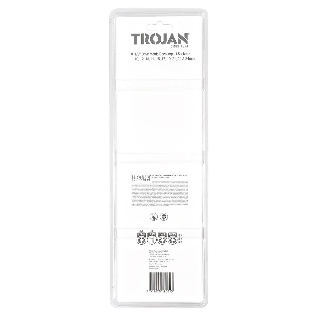 Trojan 10 Piece Deep Impact Socket Rail Set - 1/2" Drive - 10mm to 24mm - Image 4