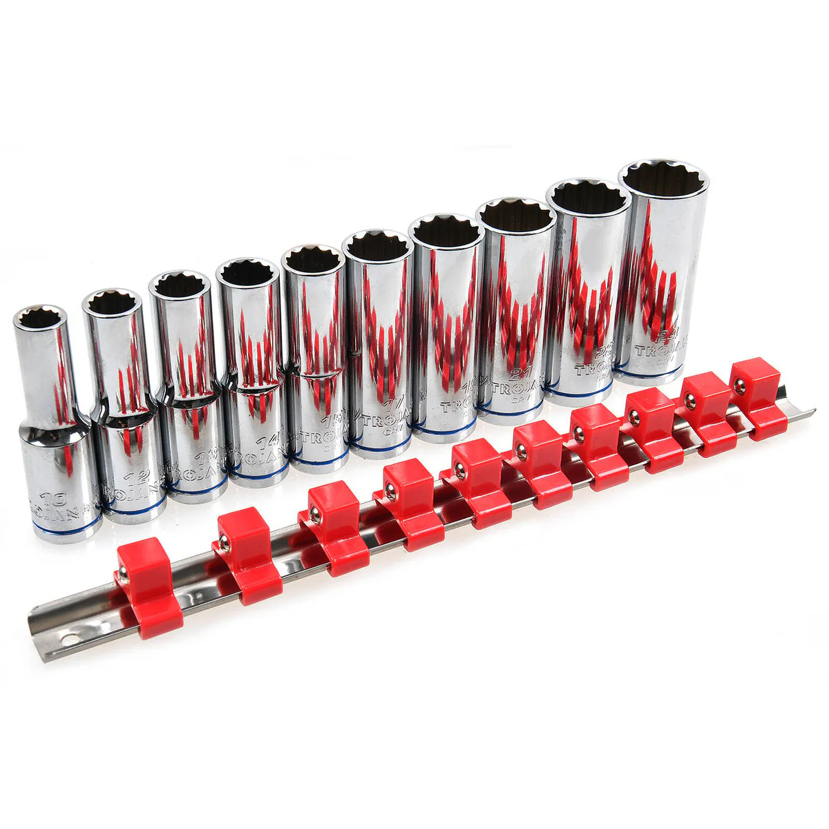 Trojan 10 Piece Deep Socket Rail Set 1/2" - 10mm to 24mm - Lifetime Warranty - Image 2