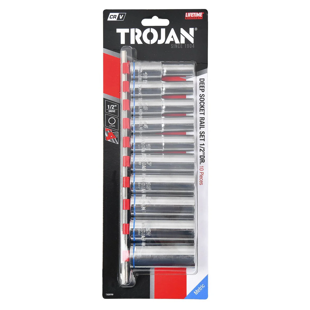 Trojan 10 Piece Deep Socket Rail Set 1/2" - 10mm to 24mm - Lifetime Warranty - Image 3