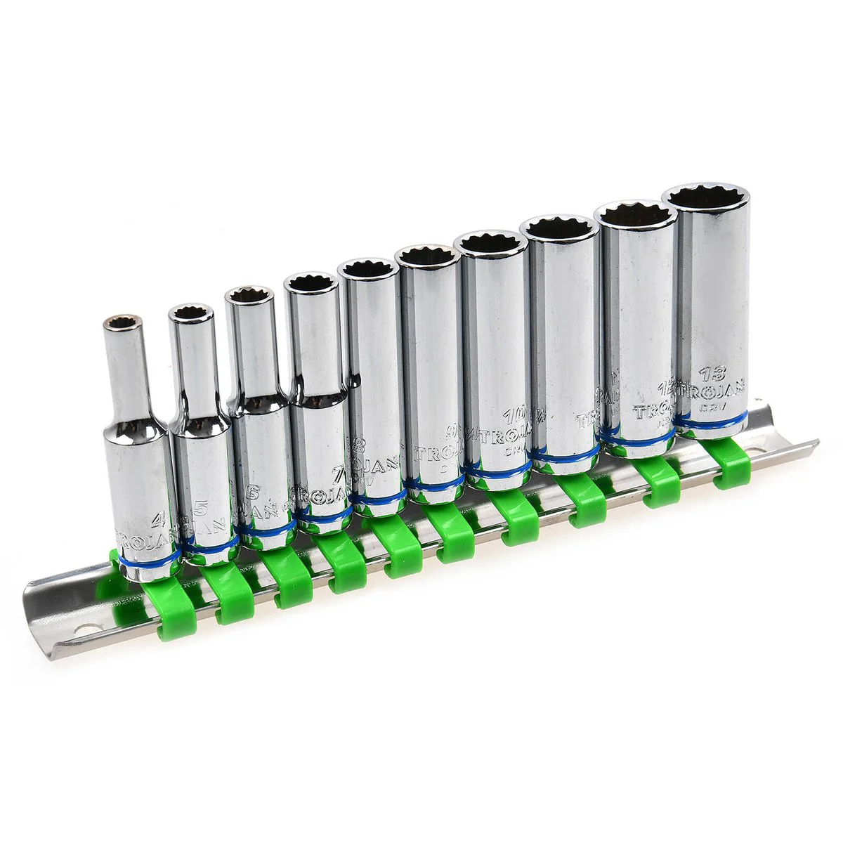 Trojan 10 Piece Deep Socket Rail Set 1/4" - 4mm to 13mm - Chrome Vanadium