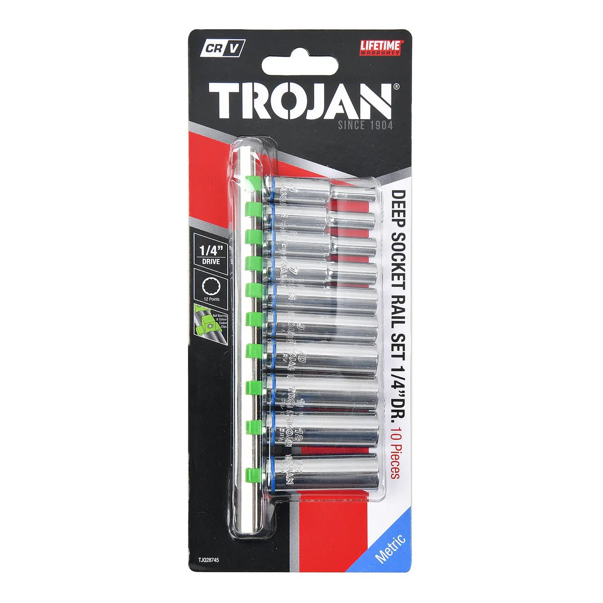 Trojan 10 Piece Deep Socket Rail Set 1/4" - 4mm to 13mm - Chrome Vanadium - Image 3