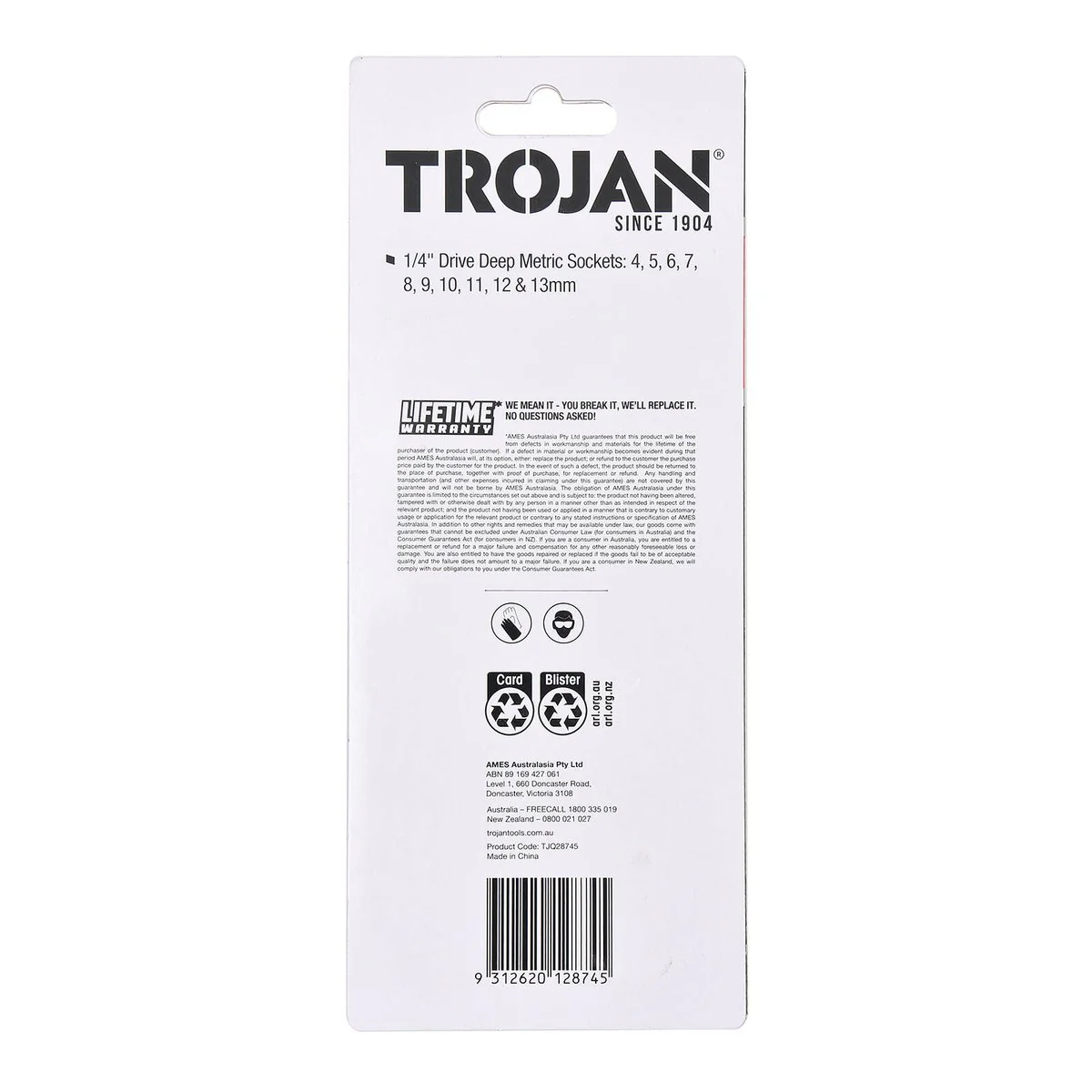 Trojan 10 Piece Deep Socket Rail Set 1/4" - 4mm to 13mm - Chrome Vanadium - Image 4