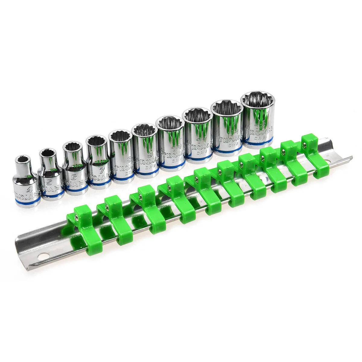 Trojan 10 Piece Socket Rail Set 1/4" - Metric Chrome Vanadium Sockets - Image 2