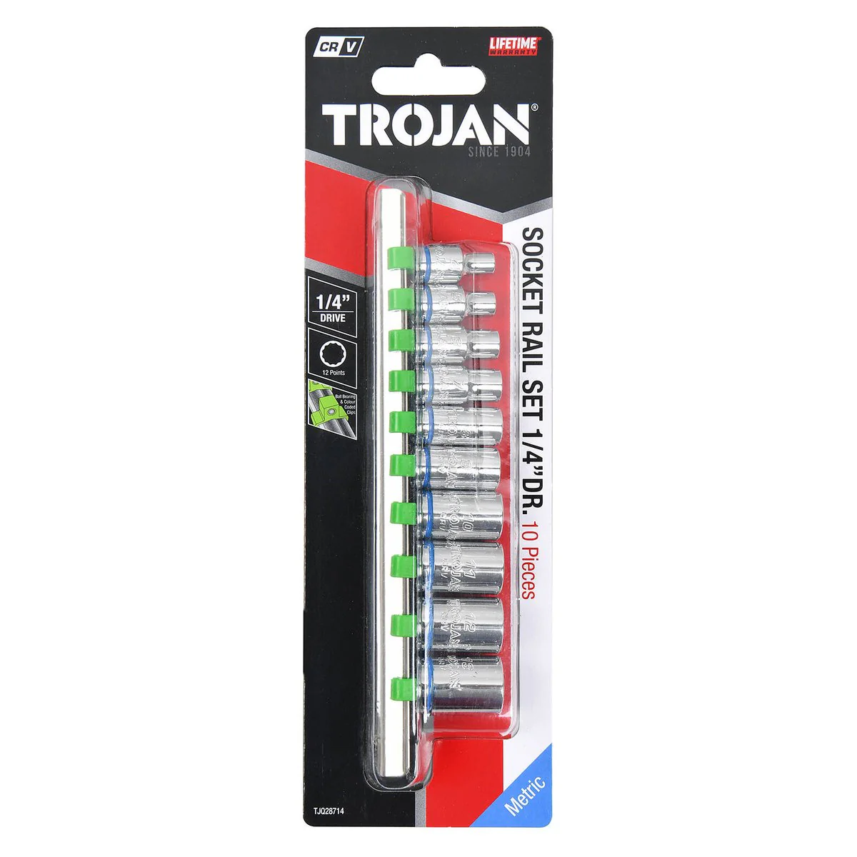 Trojan 10 Piece Socket Rail Set 1/4" - Metric Chrome Vanadium Sockets - Image 3