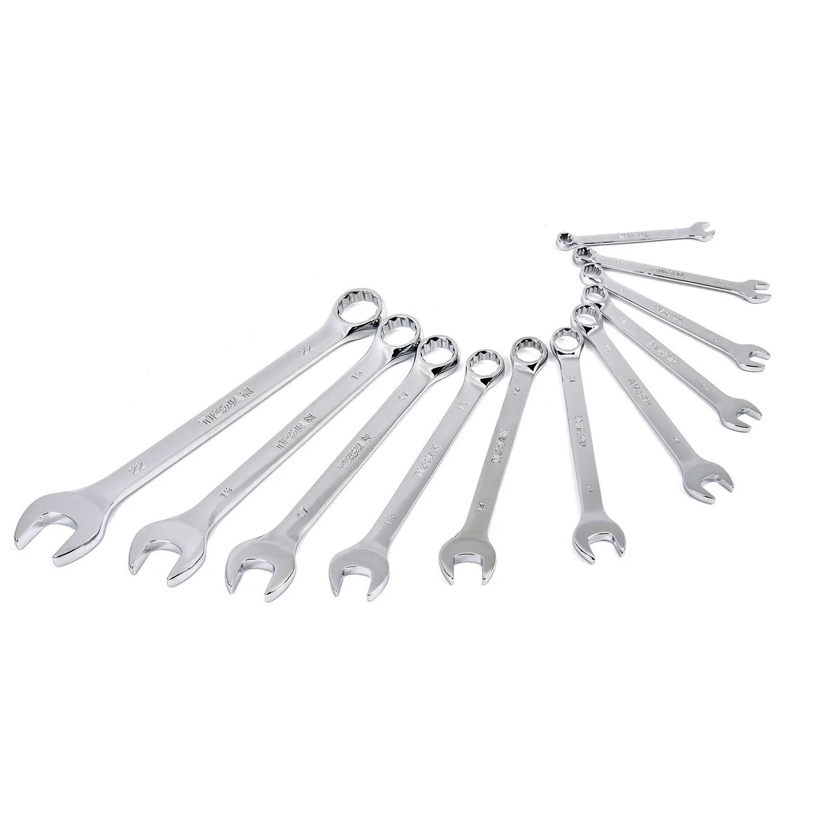 Trojan 11 Piece Metric Combination Spanner Set - 6mm to 22mm - Chrome Vanadium