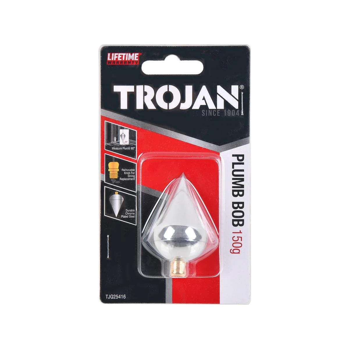 Trojan 150g Plumb Bob tjq25416 - Chrome-Plated Steel - Vertical Alignment Tool