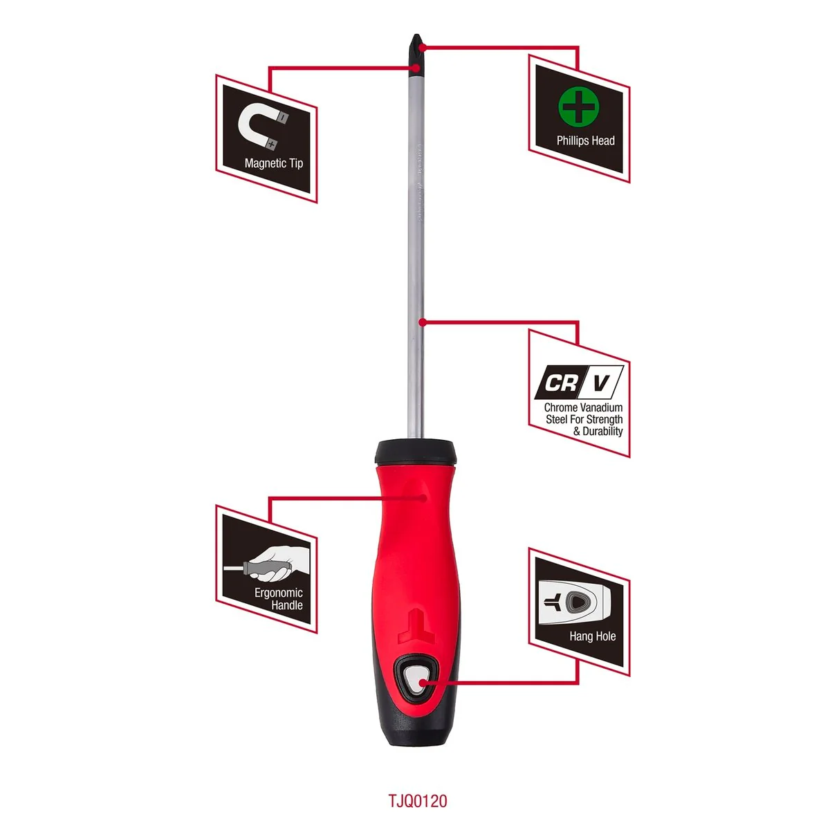 Trojan 150mm No 2 Phillips Screwdriver - Red and Black - Magnetic Tip - Image 3