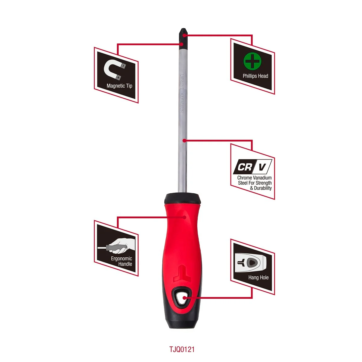 Trojan 150mm No 3 Phillips Screwdriver - Red and Black - Magnetic Tip - Image 3
