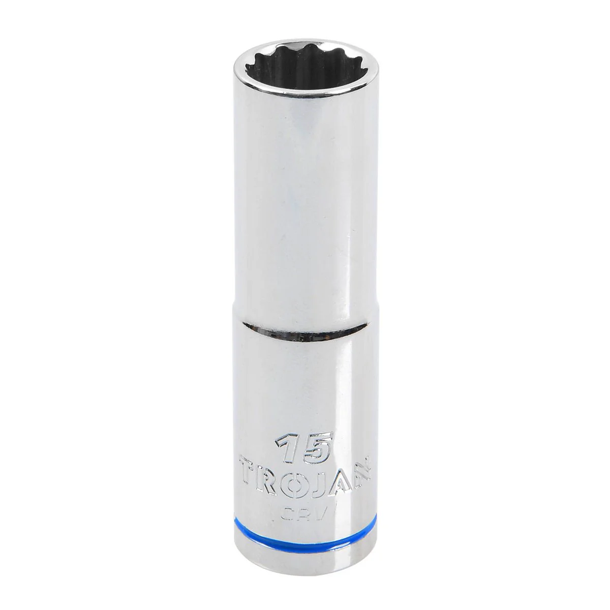 Trojan 15mm Deep Socket 1/2" Drive - Polished Chrome Vanadium - 12 Point - Lifetime Warranty