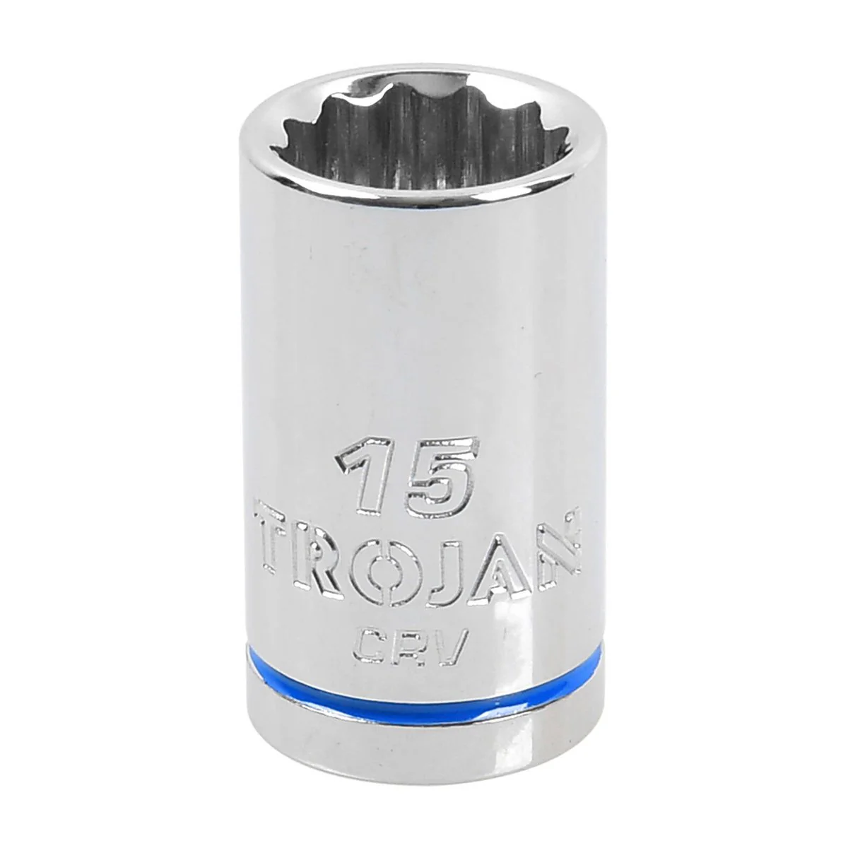 Trojan 15mm Socket 1/2 Drive - Polished Chrome Vanadium - 12 Point - Lifetime Warranty