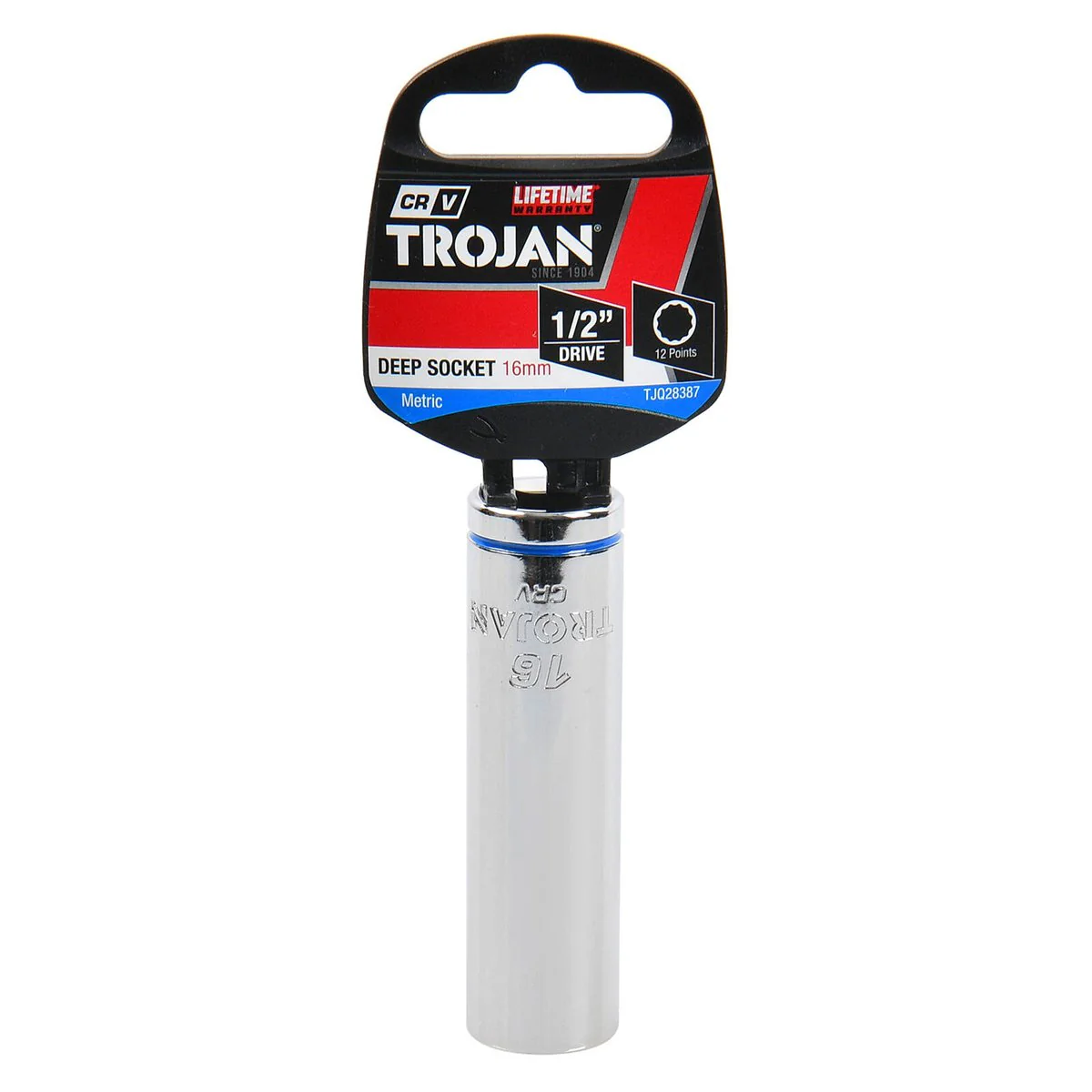 Trojan 16mm Deep Socket 1/2" Drive - Chrome Vanadium - Durable - 12-Point - Image 2